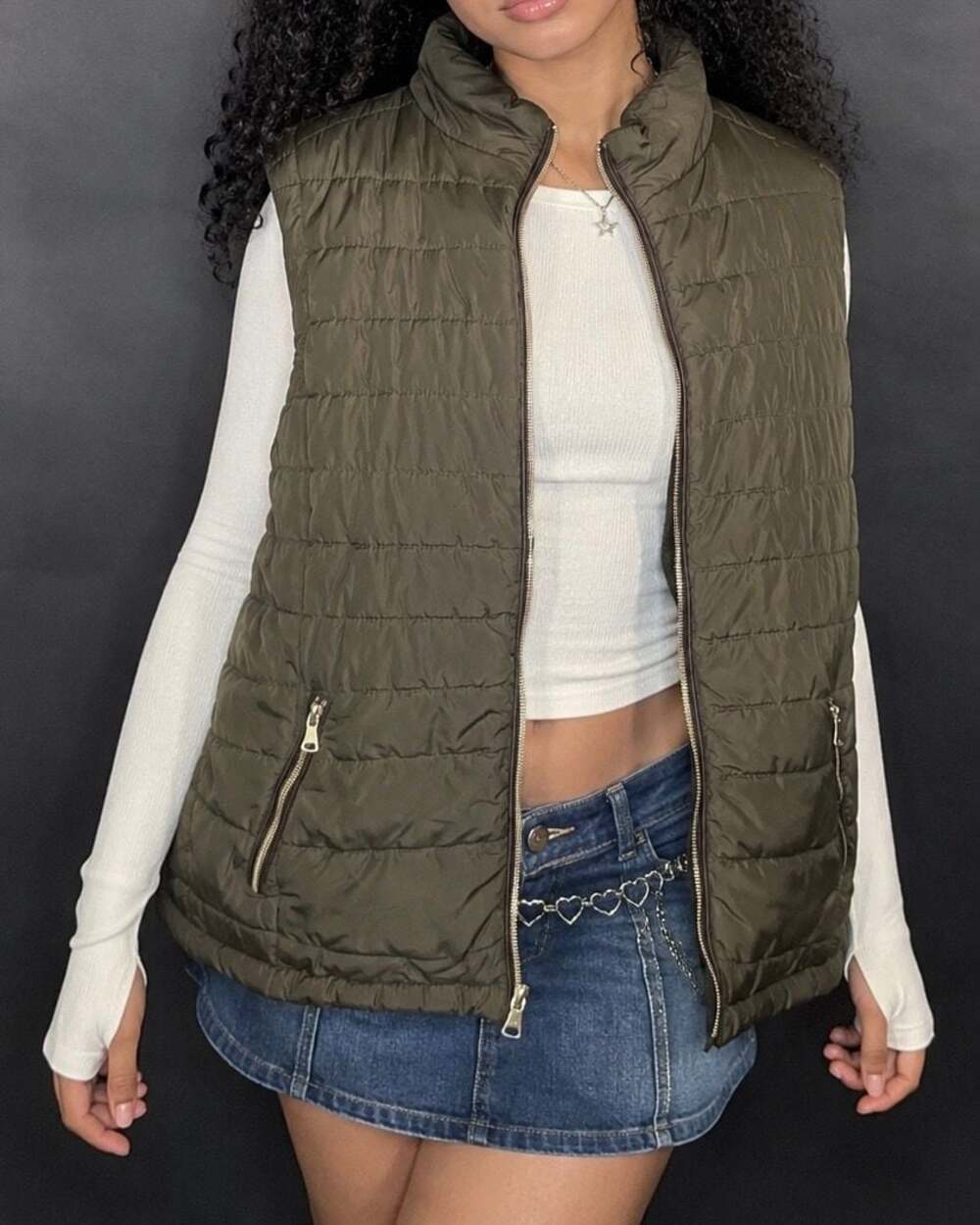 Special One Premium Collection Olive Green Faux Fur Lined Puffer Vest